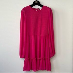 ❌SOLD❌ Stretchy solid pink chiffon long sleeve midi dress M